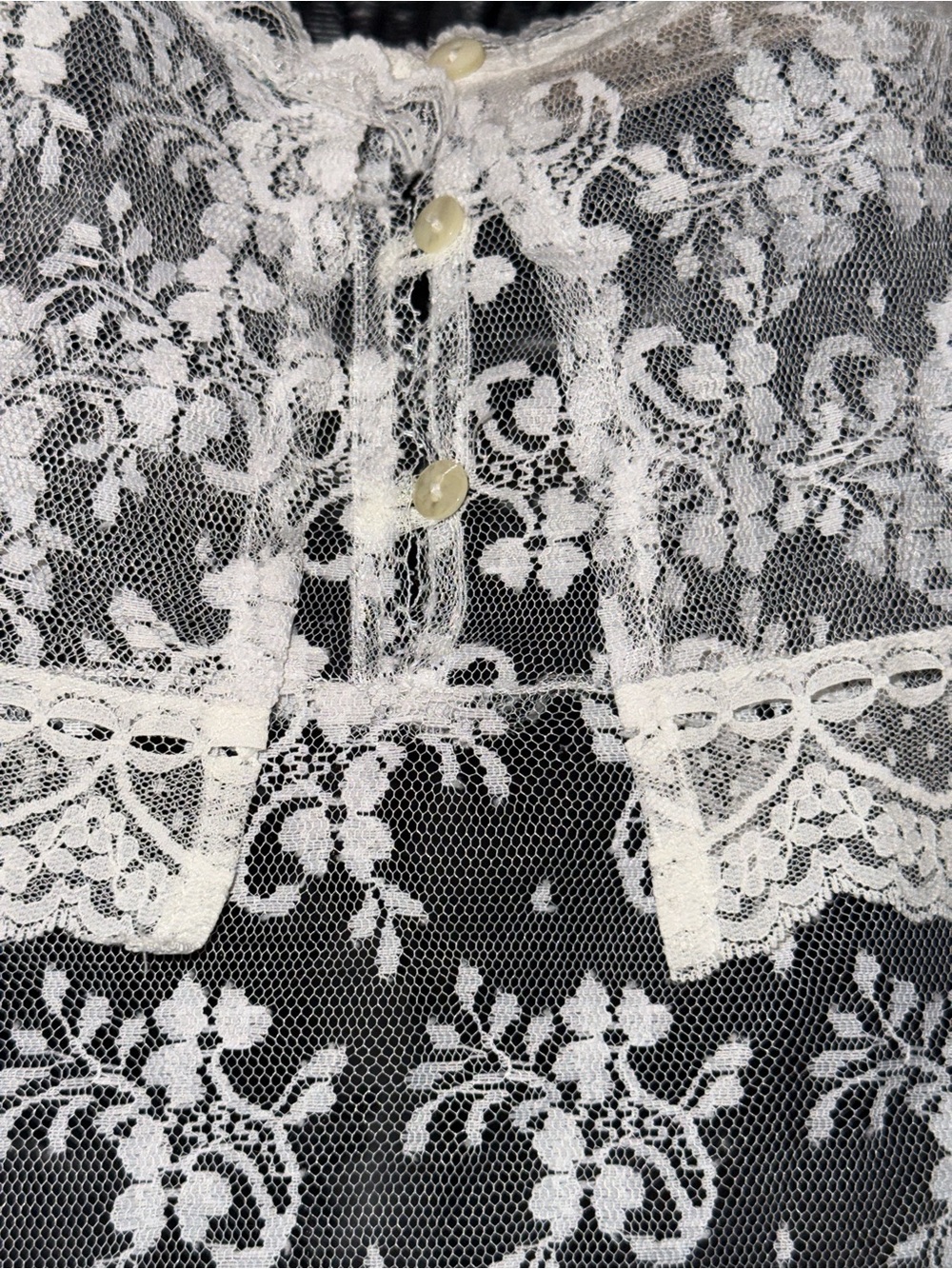 Vintage Jessica McClintock Sheer White Lace Long Sleeve Dress - Picture 5 of 10